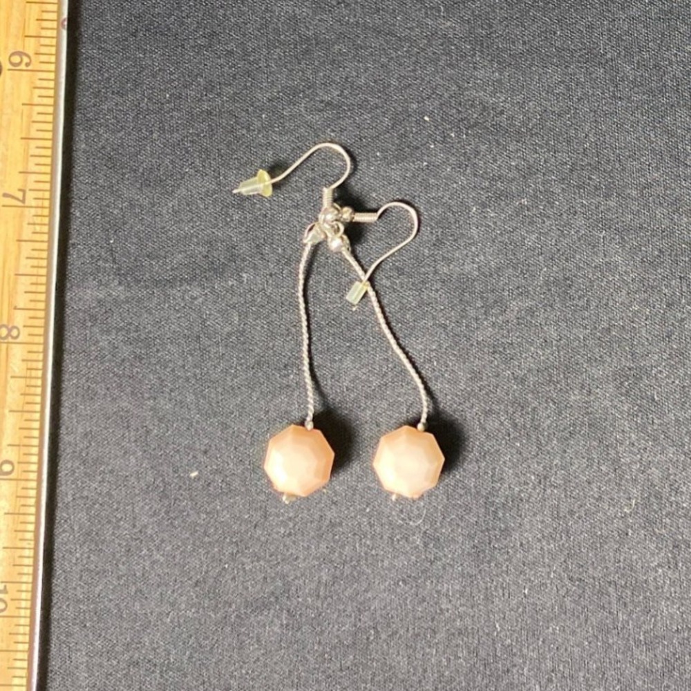 Dangle Earrings Peach Gemstone Silver Tone Dangle Drop Earrings